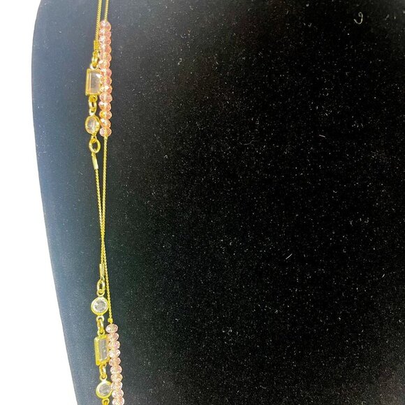 Chico's Gold Tone Pink Glass Beads 2 strand Necklace 42'' - Picture 3 of 4
